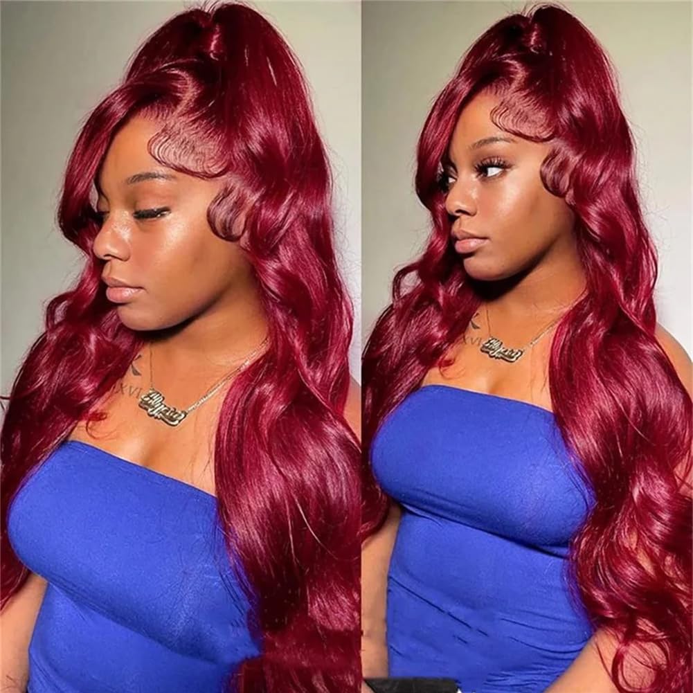 Burgundy Wig Human Hair 26 Inch 99j Burgundy Lace Front Wigs Human Hair 13x4 HD Body Wave Lace Front Wigs Human Hair Pre Plucked 180 Density Red Wigs for Women Glueless Frontal Wigs Human Hair