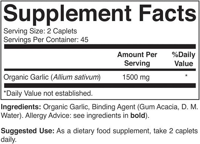 Brieofood Organic Garlic 1500mg, 45 Servings, Vegetarian, Gluten Free, 90 Vegetarian Tablets