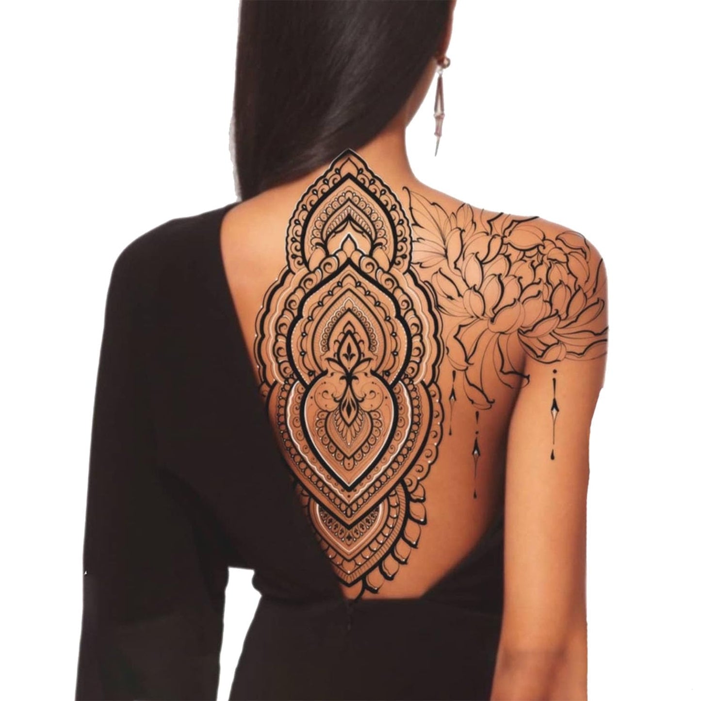 Large Temporary Tattoos Women Temporary Neck Long Lasting Temp Fake Tattoo Mandala Body