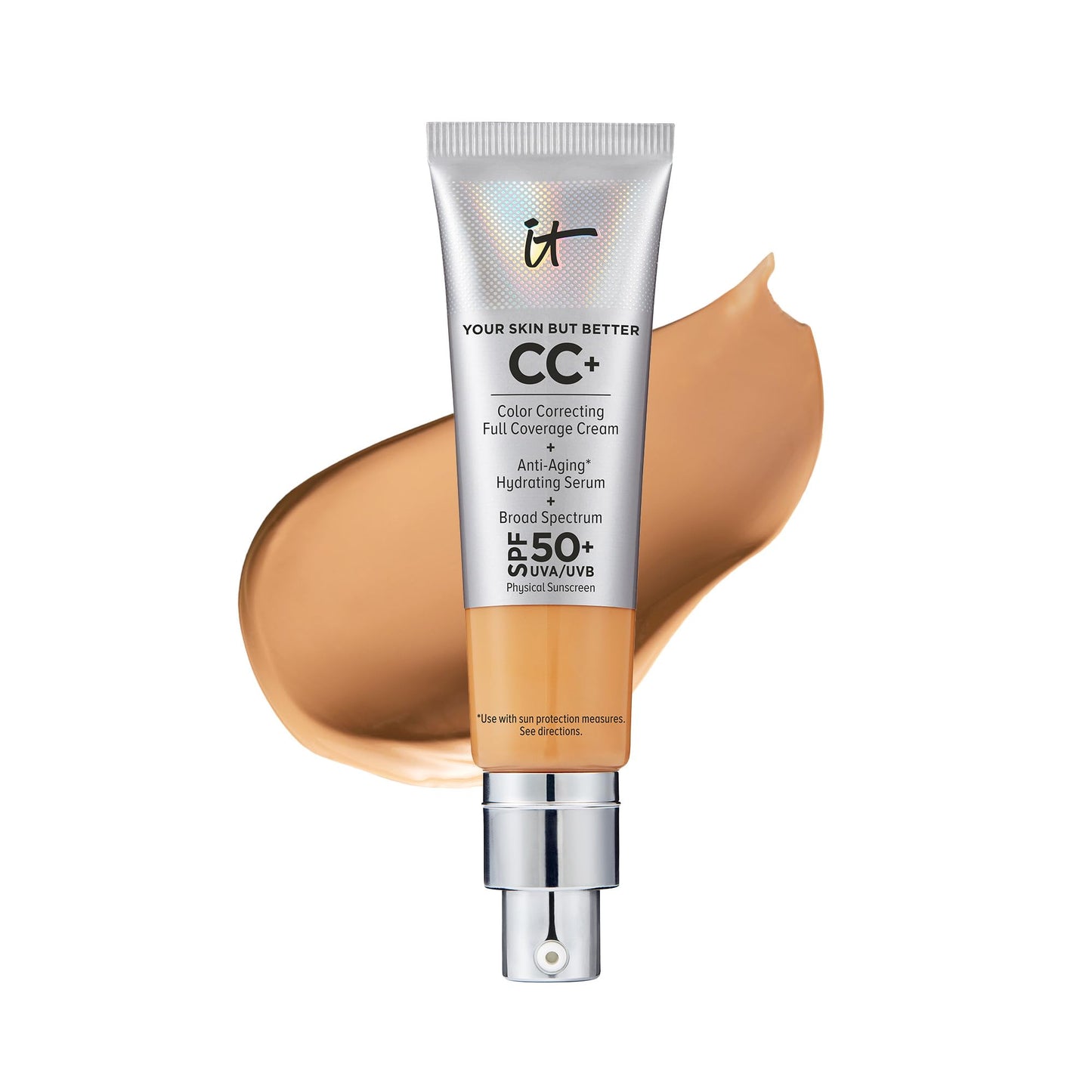 IT Cosmetics Your Skin But Better CC+ Cream, Tan Warm - Color Correcting Cream, Full-Coverage Foundation, Hydrating Serum & SPF 50+ Sunscreen - Natural Finish - 1.08 fl oz