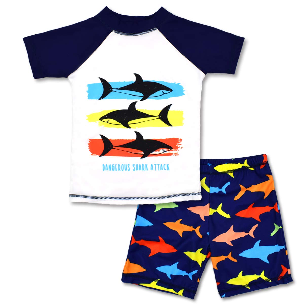 Boys Two Piece Rash Guard Swimsuits Kids Short Sleeve Sunsuit Swimwear Sets 3T