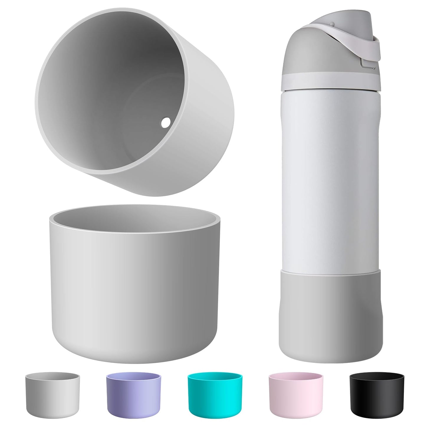 Comheral 2PCS Silicone Water Bottle Boot for Owala 24oz, Anti-Slip Protective Sleeve Bottom Bumper for FreeSip, Twist, and Flip Stainless Steel Bottles, Dishwasher Safe and BPA Free(Gray)