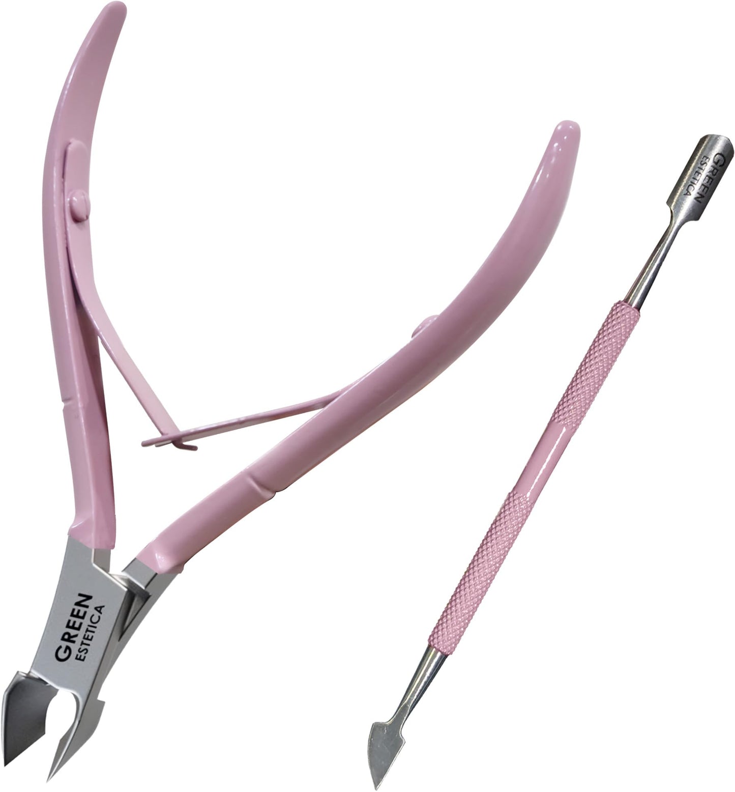 Cuticle Trimmer with Cuticle Pusher Professional Stainless Steel Cuticle Cutter Sharp Blades Double Spring Cuticle Nippers for Nail Care Pedicure Manicure Nail Tools for Home Spa (Rose)