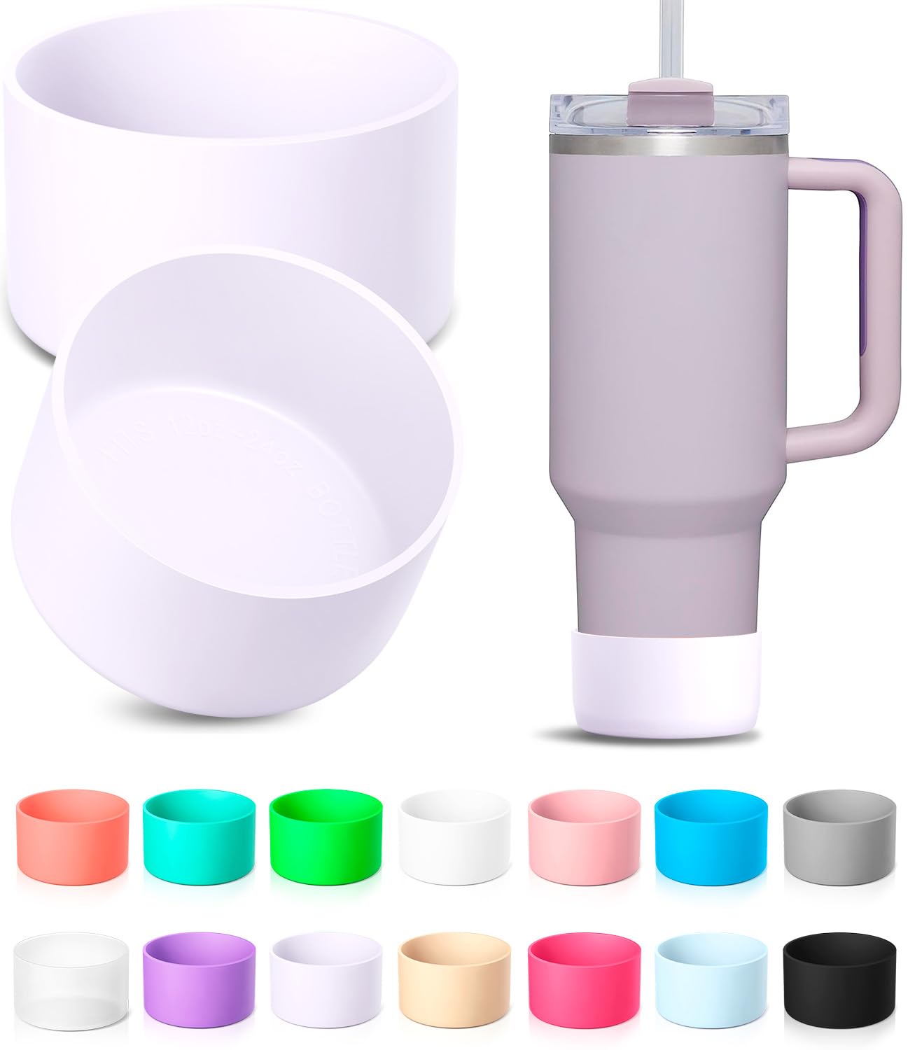 KTKUDY 2Pcs Silicone Boot for Stanley Quencher Tumbler H2.0 30 oz 40 oz & IceFlow 20 oz 30 oz & intended for Hydro Flask Water Bottle 12-24 oz - Protective Cup Bottom Accessories Fits Stanley Cup