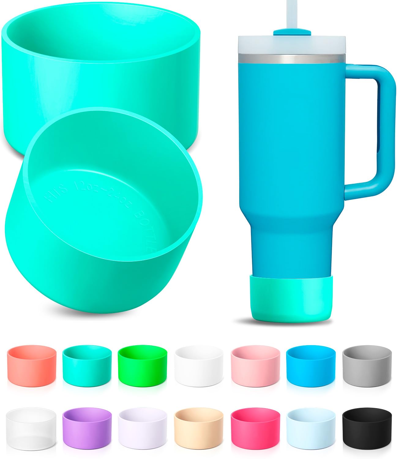 KTKUDY 2Pcs Silicone Boot for Stanley Quencher Tumbler H2.0 30 oz 40 oz & IceFlow 20 oz 30 oz & intended for Hydro Flask Water Bottle 12-24 oz - Protective Cup Bottom Accessories Fits Stanley Cup