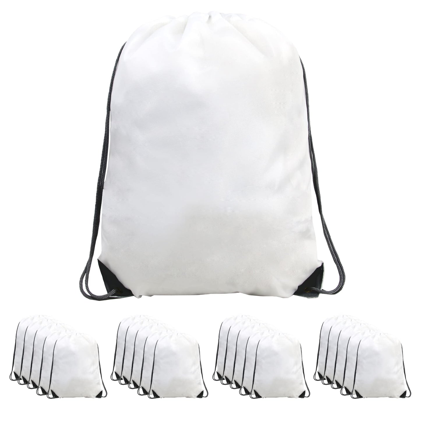 BeeGreen 20 pieces Wholesale White Drawstring Backpack Bags Cinch Bags Bulk Heavy Duty String Backpack Machine Washable Lightweight Sackpack Outdoor Sport Bags for Men Women