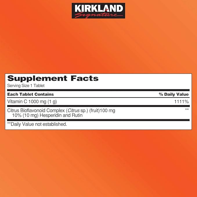 Kirkland Signature Vitamin C 1000mg, with Rose Hips 500 Tabs each (pack of 2)