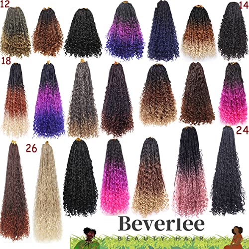 Beverlee 14 Inch Boho Braids - 128 Strands Pre-Looped Synthetic Crochet Hair for Black Women - Bohemian Messy Box Braids with Curly Ends
