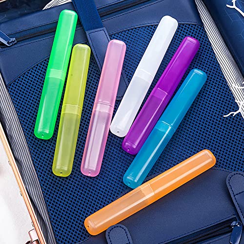 Hedume 35 Pieces Travel Toothbrush Case, 7 Colors Portable Plastic Dust-proof Breathable Toothbrush Holder for Travel, Camping, Home, School, Business