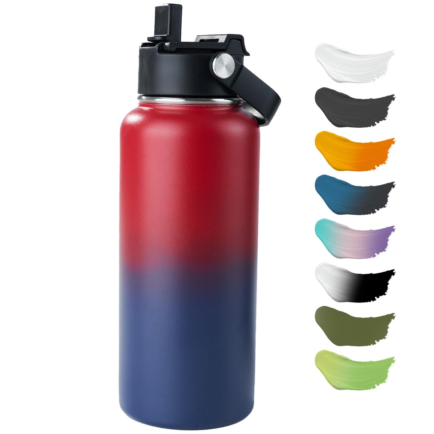 Kerilyn Stainless Steel Insulated Water Bottle, 32oz Double Wall Vacuum Insulated Water Bottle Leak Proof with Silicone Straw, Wide Mouth Lid, BPA Free, Keep Cold and Hot, 32oz, Red Gradient