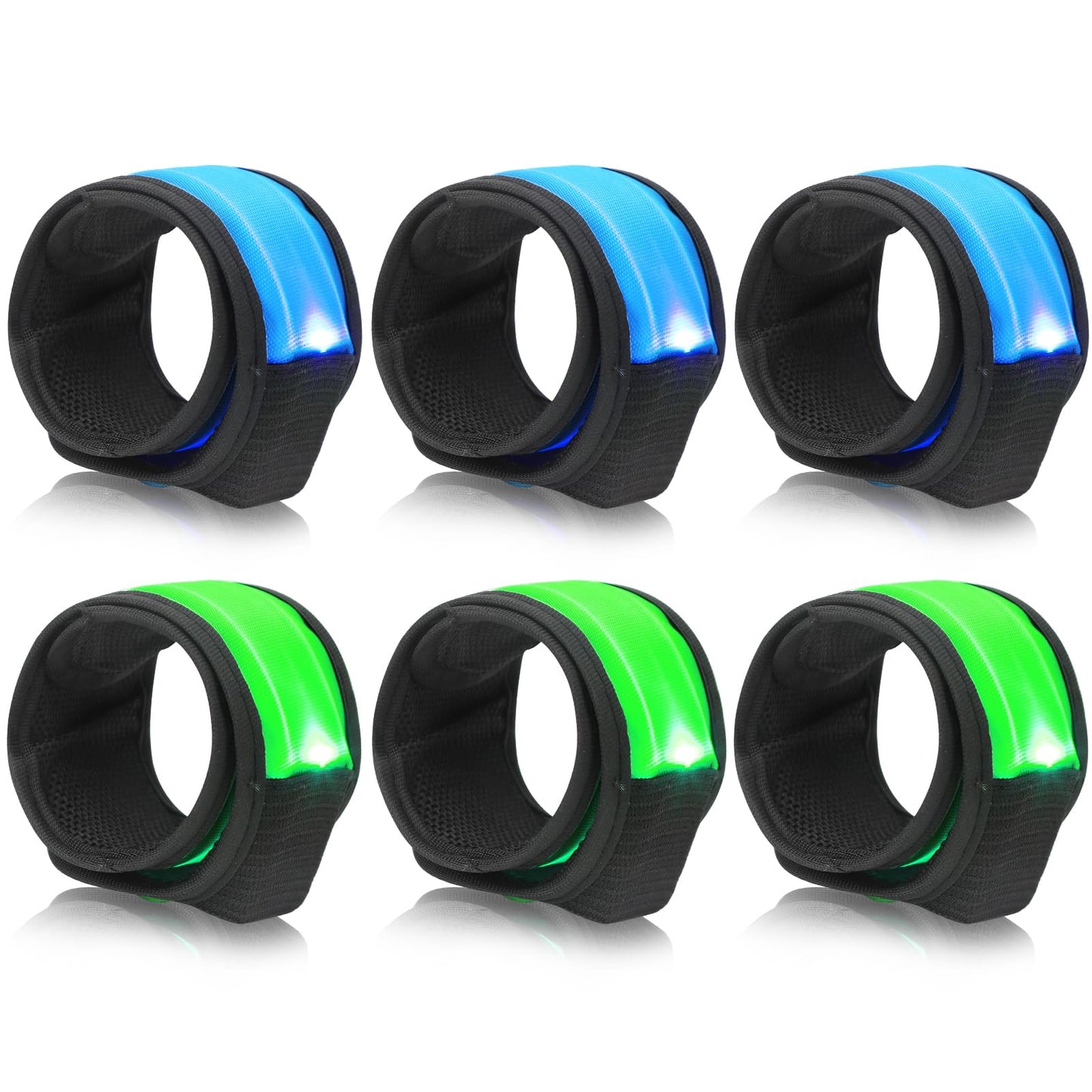 Led Band Slap Bracelets Wristband for Running Walking Night Safety, Adults Kids Adjustable Light Up Armband Reflective Strips for St. Patrick's Day Cycling Concert Camping Outdoor Sports Party(6PCS)