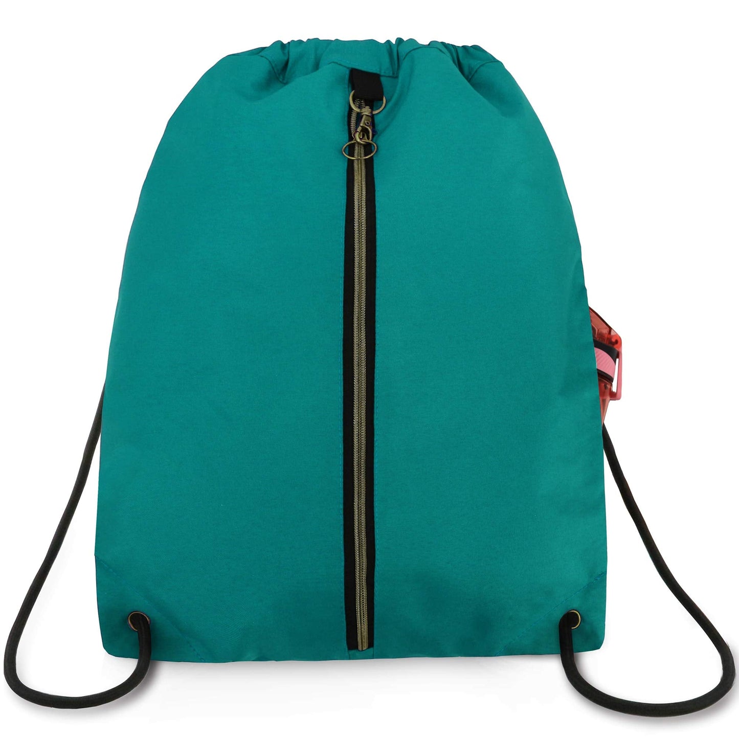 BeeGreen Teal Drawstring Backpack with 3 Zipper Pocket and 2 Inside Pouch,19.2 "x 15" Large Sports Gym Drawstring bag Draw String Bags Pack
