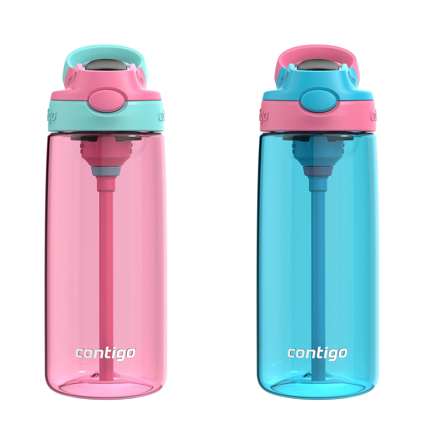 Contigo Aubrey Leak-Proof Spill-Proof Water Bottle, 20oz. 2 Pack, Azalea/Jade & Blue Raspberry/Azalea