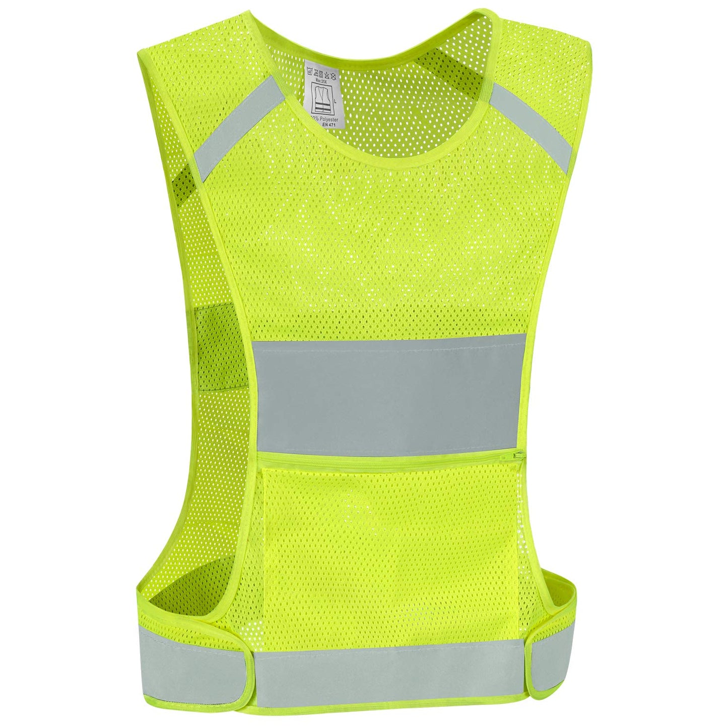 IDOU Reflective Vest Safety Running Gear with Pocket, Ultralight &Adjustable Waist&360°High Visibility for Running,Jogging,Biking,Motorcycle,Walking,Women & Men (neon Yellow) (neon Yellow, Large)
