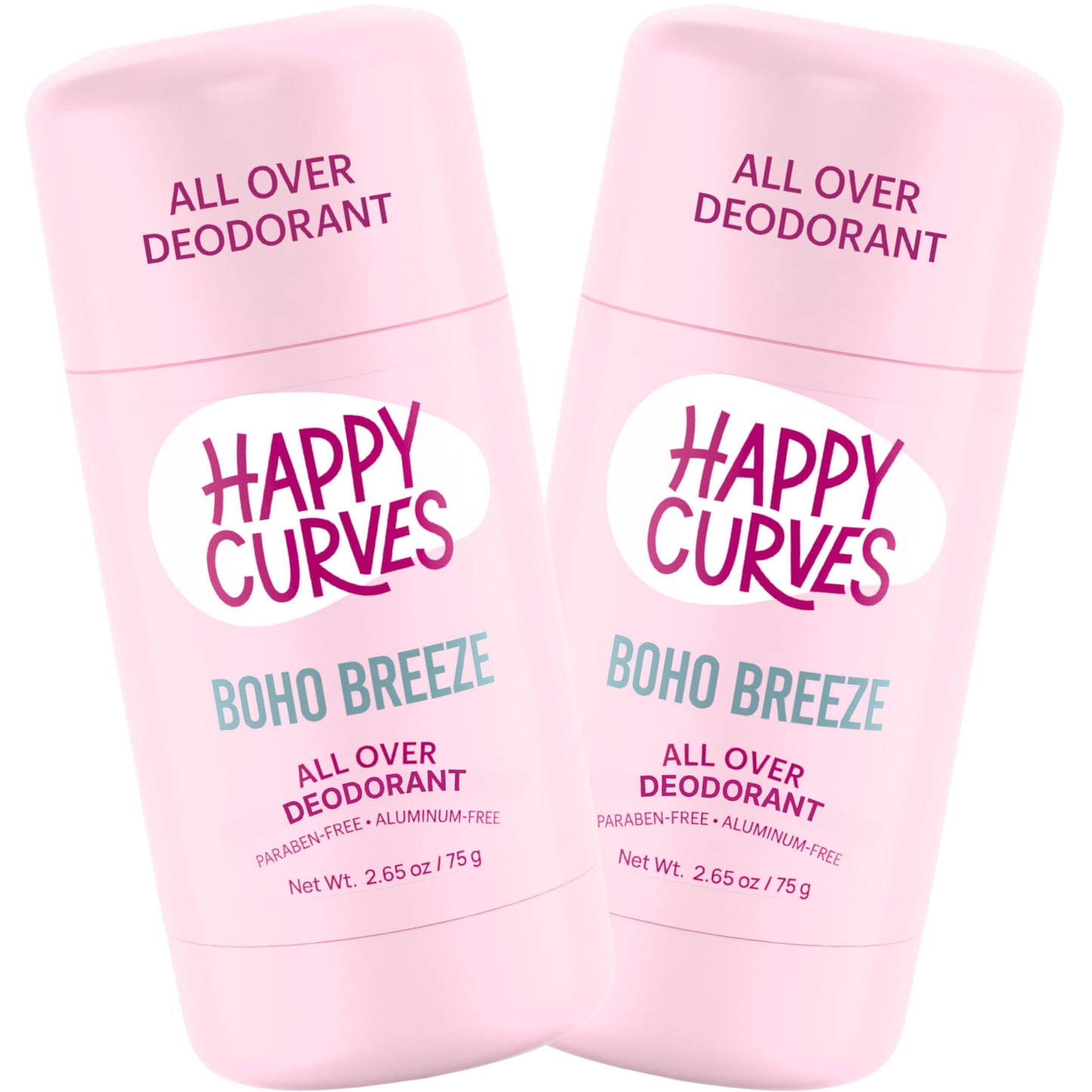 HAPPY CURVES Whole Body Deodorant for Women - Aluminum-Free - Sensitive Skin Invisibile All Day Layer of Full Body Protection for Odor Control Only (2.65 Ouce (Pack of 2), Boho Breeze)