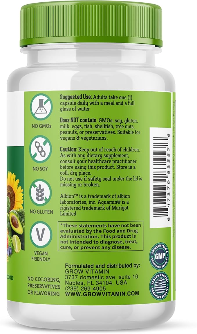 grow vitamin One Daily Multivitamin for Women - Energy Support - Whole Food Supplement to Nourish Hair, Skin, Nails - Non-GMO - No Soy - Gluten Free - 60 Capsules - 2 Month Supply