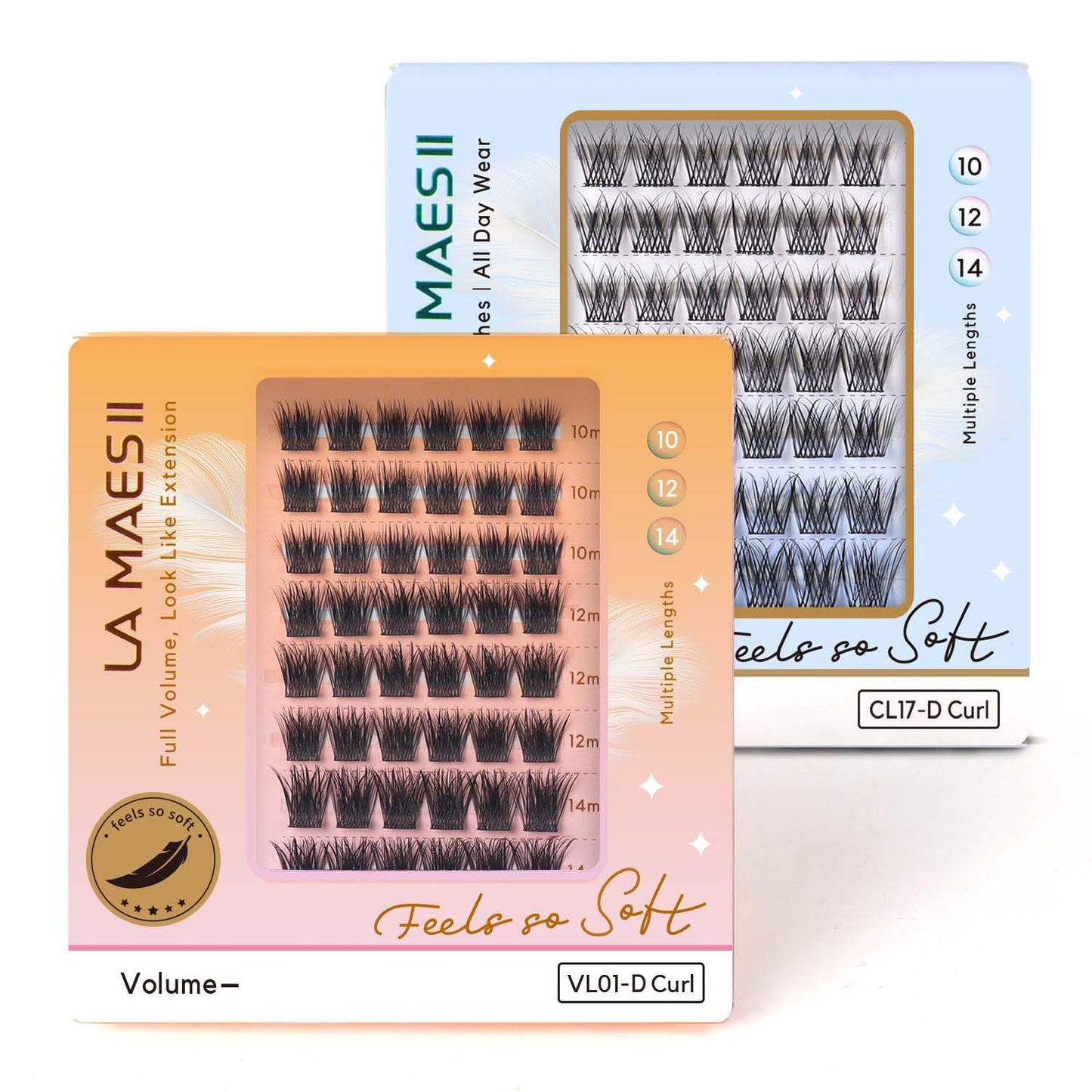 LA MAESII Lash Clusters, Wispy, Natural & Volume Clusters Lashes Individual Lashes 10-12-14mm Super Soft Thin Band, 48pcs+48pcs