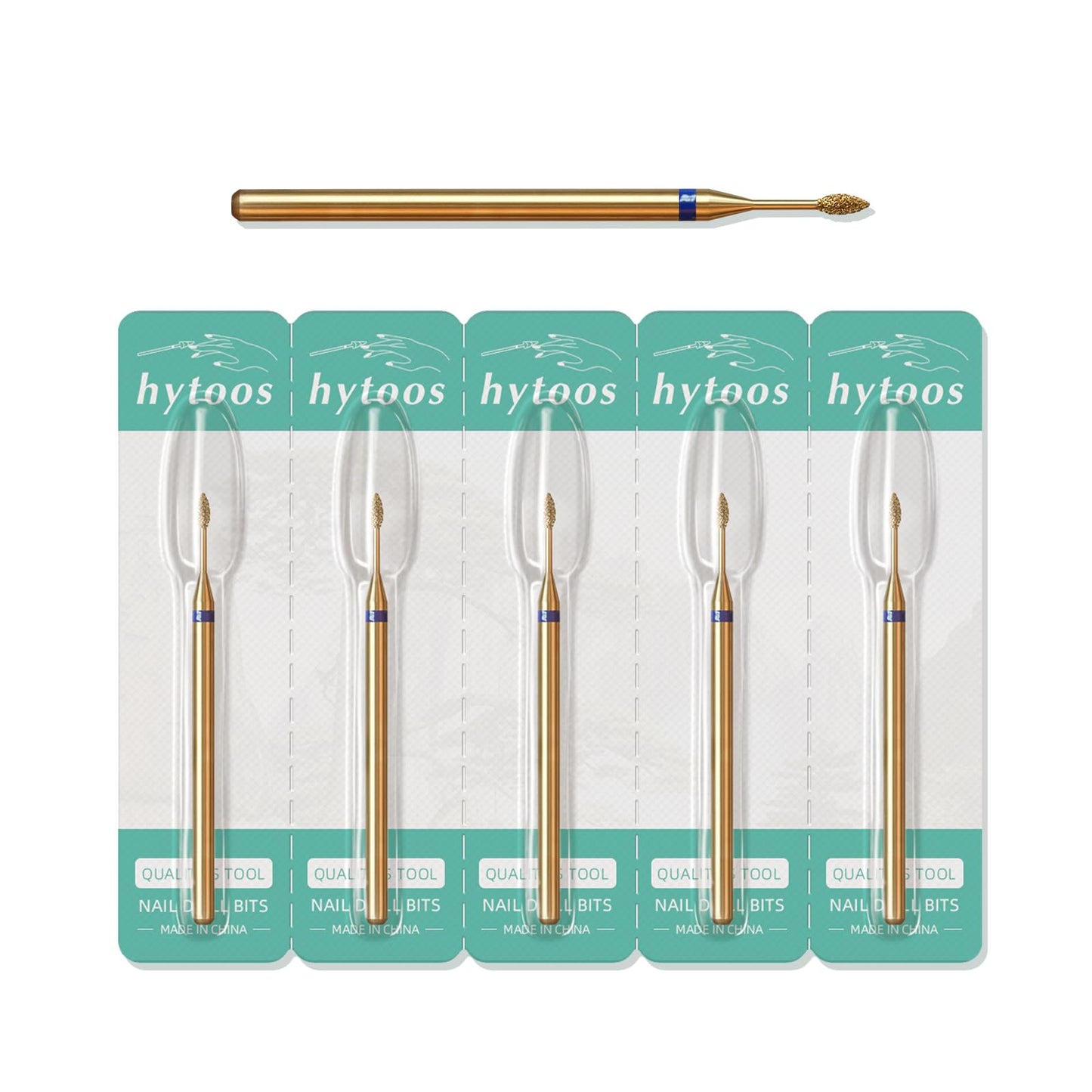 HYTOOS 1mm Mini Flame Cuticle Clean Nail Drill Bit, 5Pcs/Set Titanium Russian Diamond Nail Bits Professional Safety Under Nail Cleaner Burr for Cuticle Dead Skin, Electric Drill Accessories, Medium