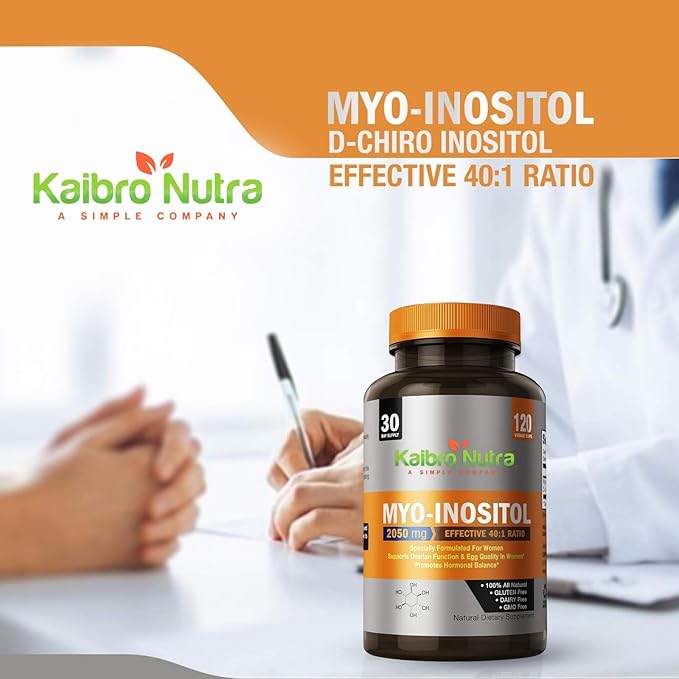 Kaibro Nutra Myo-Inositol Supplement, Myo-Inositol & D-Chiro Inositol 40:1 Ratio, Hormone Balance & Ovarian Support for Women with Vitamin B8, 2050mg, Vegan, Non-GMO Capsules 120 Count