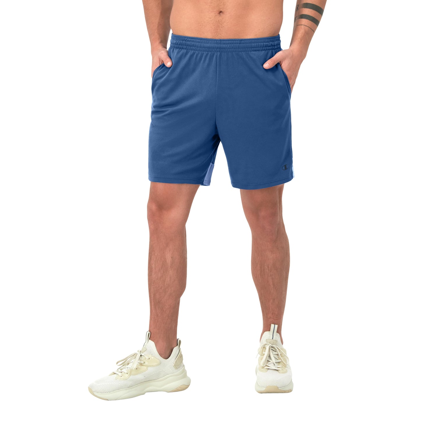 Champion Sport, Moisture Wicking, Athletic Men, Gym Shorts (Reg. or Big & Tall), Steel Blue Ink/Plaster Blue Reflective C, Small