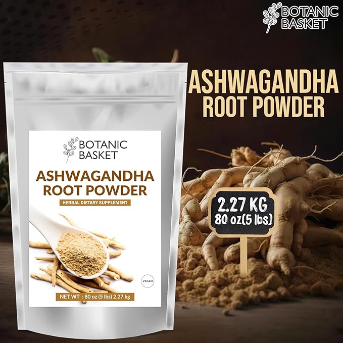 Botanic Basket Ashwagandha Root Powder 5 Pound, No Filler, No Additives, Highly Purified | Active Withanolides, No GMO, Gluten Free