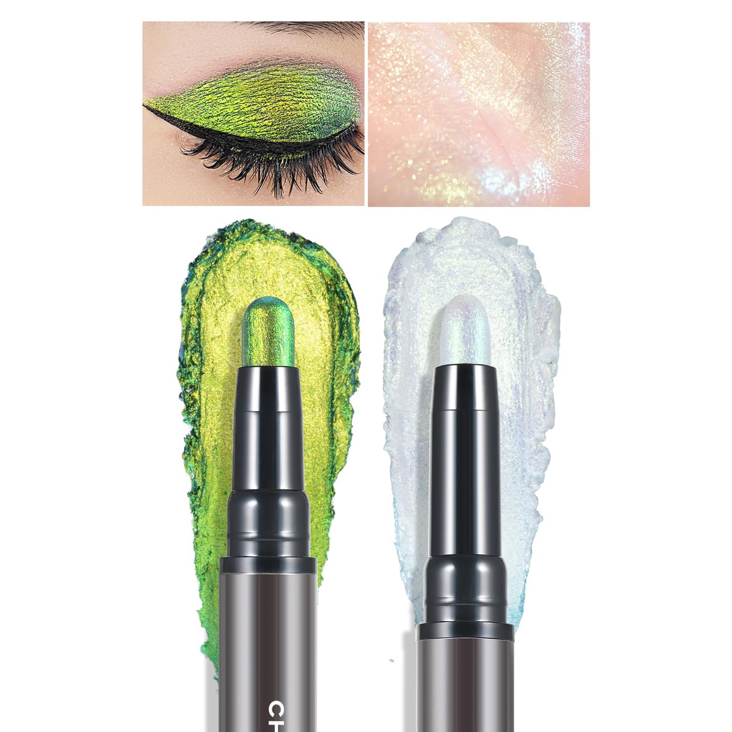CHARMACY Multichrome 2 in 1 Cream Eyeshadow Stick, Waterproof Eye Brightener Highlighter Stick Makeup, High Pigmented, Smudge-Proof, Vegan & Cruelty-Free (#906)