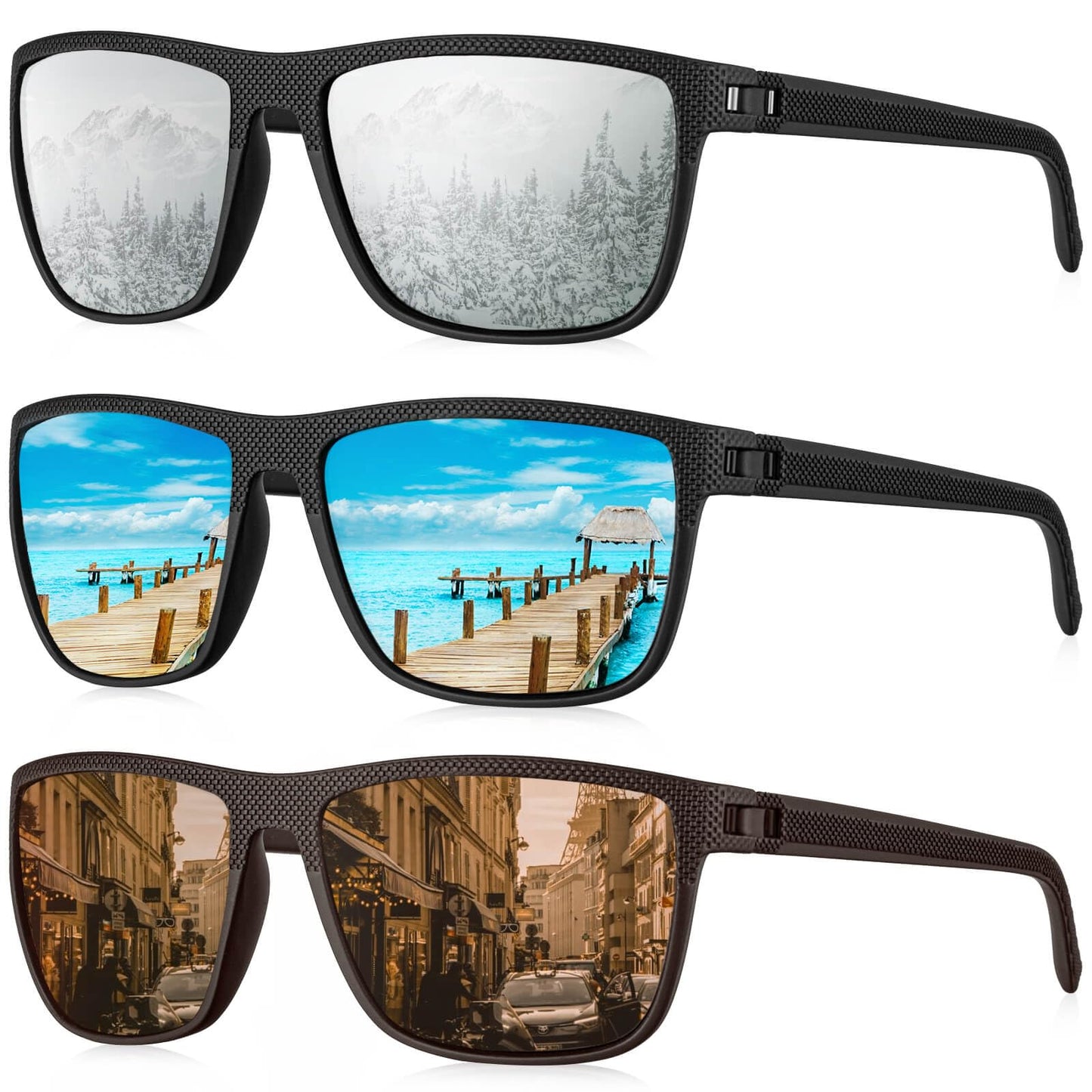 KALIYADI Polarized Sunglasses Men, Lightweight Mens Sunglasses Polarized UV Protection Driving Fishing Golf (Ice Blue/Silver/Brown)