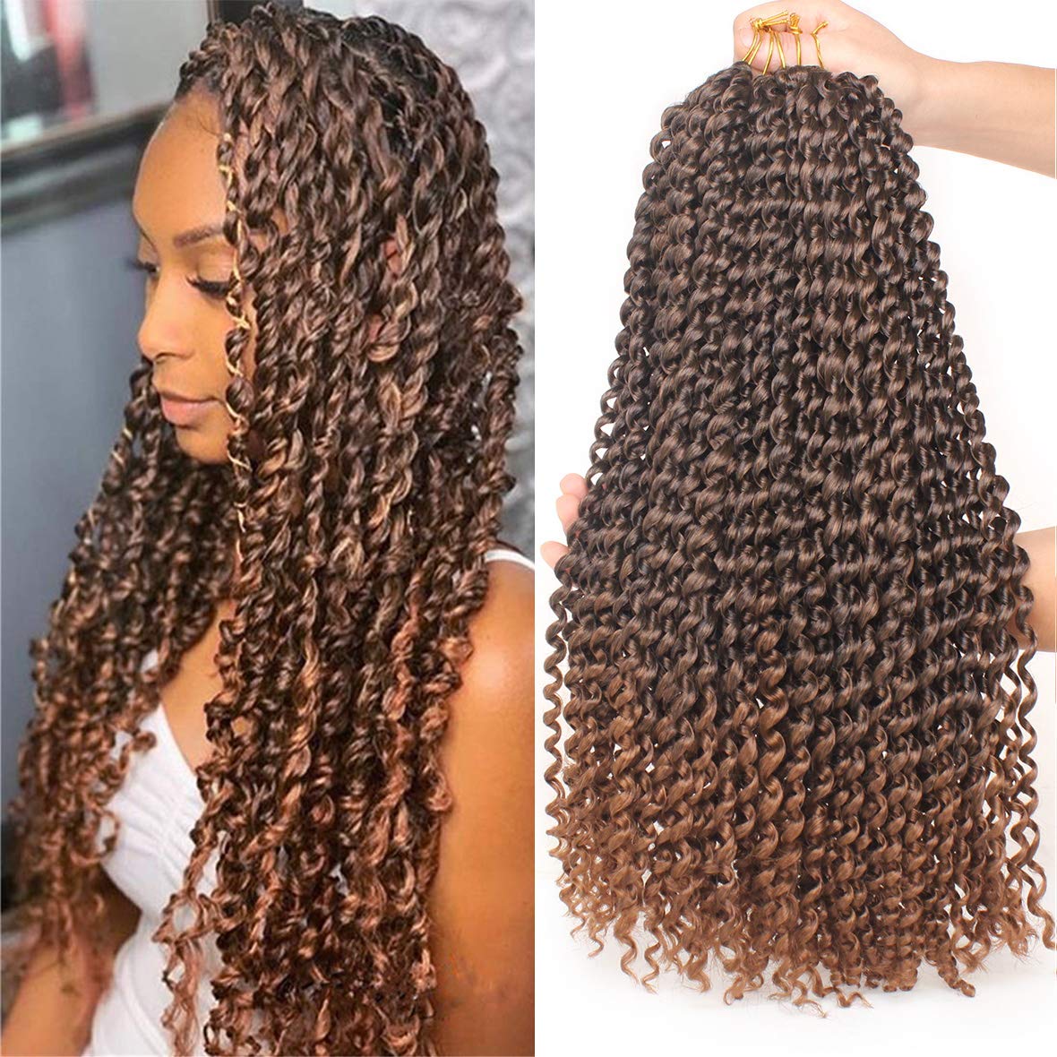 Leeven 18 Inch Ombre Color Water Wave Crochet Twist Hair for Butterfly Locs 2Pcs Curly Passion Twist Crochet Hair For Women Synthetic Bohemian Braiding Hair Extension T30#