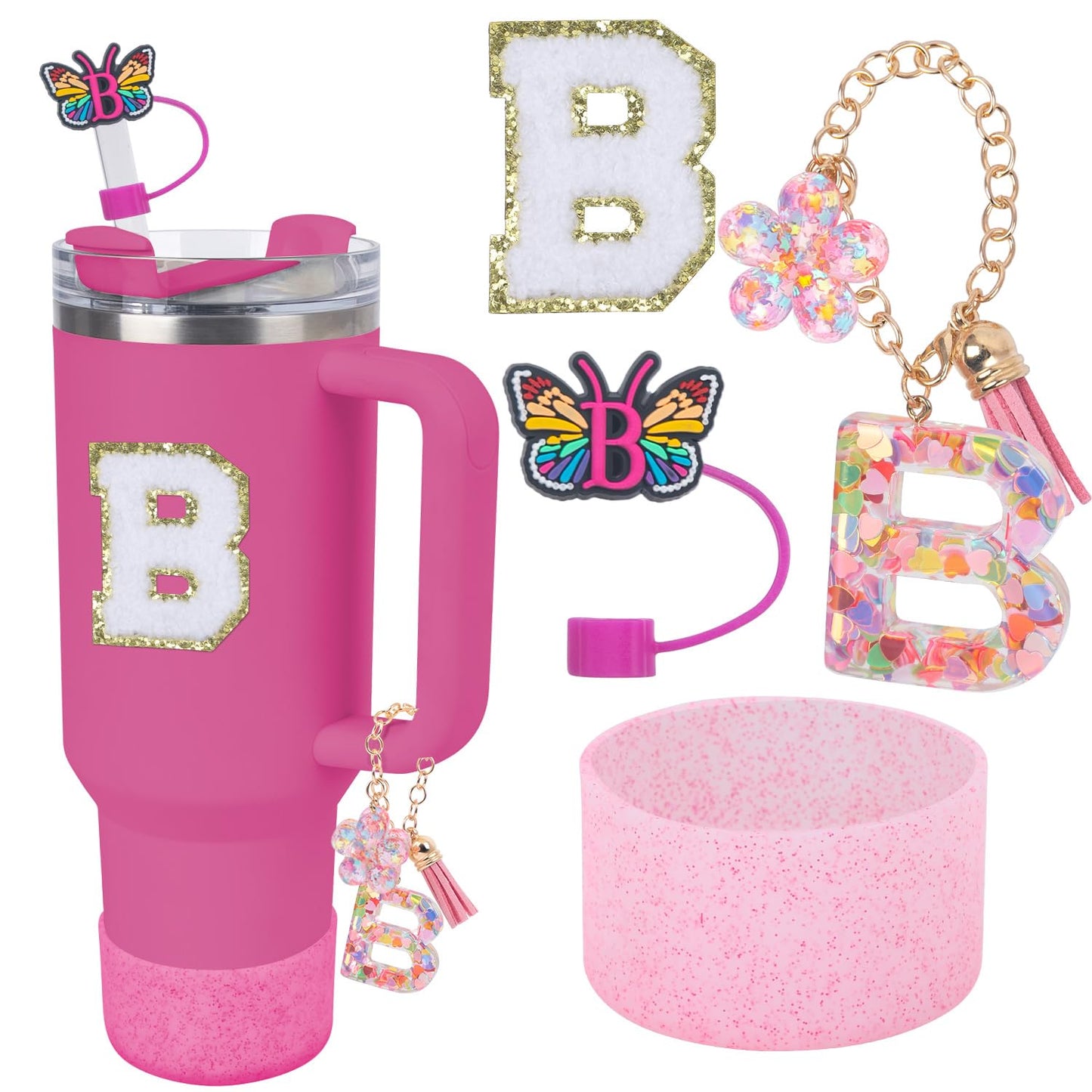 LA KEN DU Use for Stanley Cup Accessories Charms 40oz 30oz,Compatible with Stanley Cup Letter Charms for Handle Silicone Boot,Straw Cover Topper & Sticker(B)