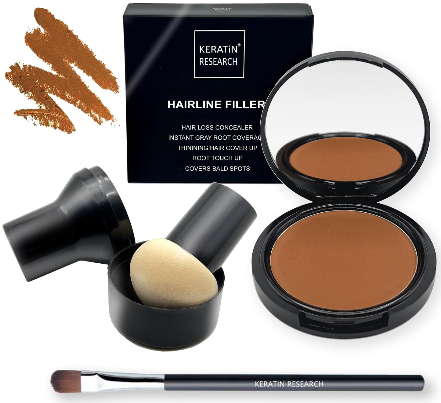 KERATIN RESEARCH Hairline Filler Unisex Mineral Powder Root Touch-Up Hair loss Concealer Scalp & Beard Bald Patch Coverage Fibers for Thinning Hair Waterproof Organic Natural look (AUBURN, XL)