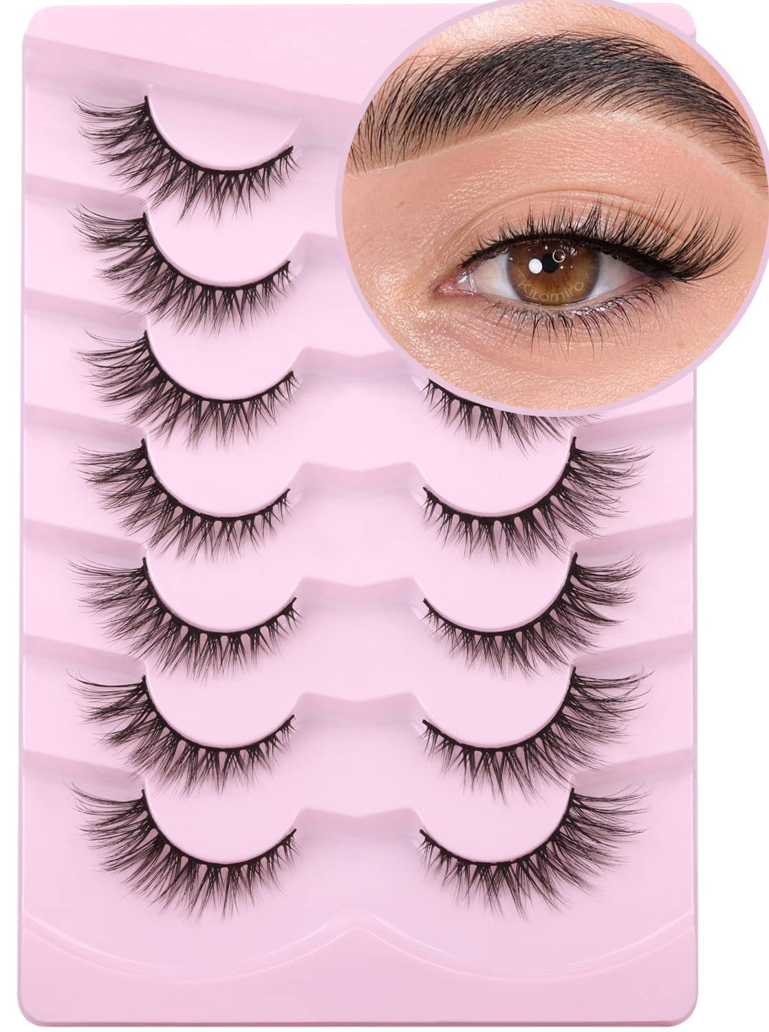 Lashes Natural Look False Eyelashes Wispies Short Faux Mink Lashes Fluffy 14mm Cat Eye Wispy Strip Eyelashes Pack