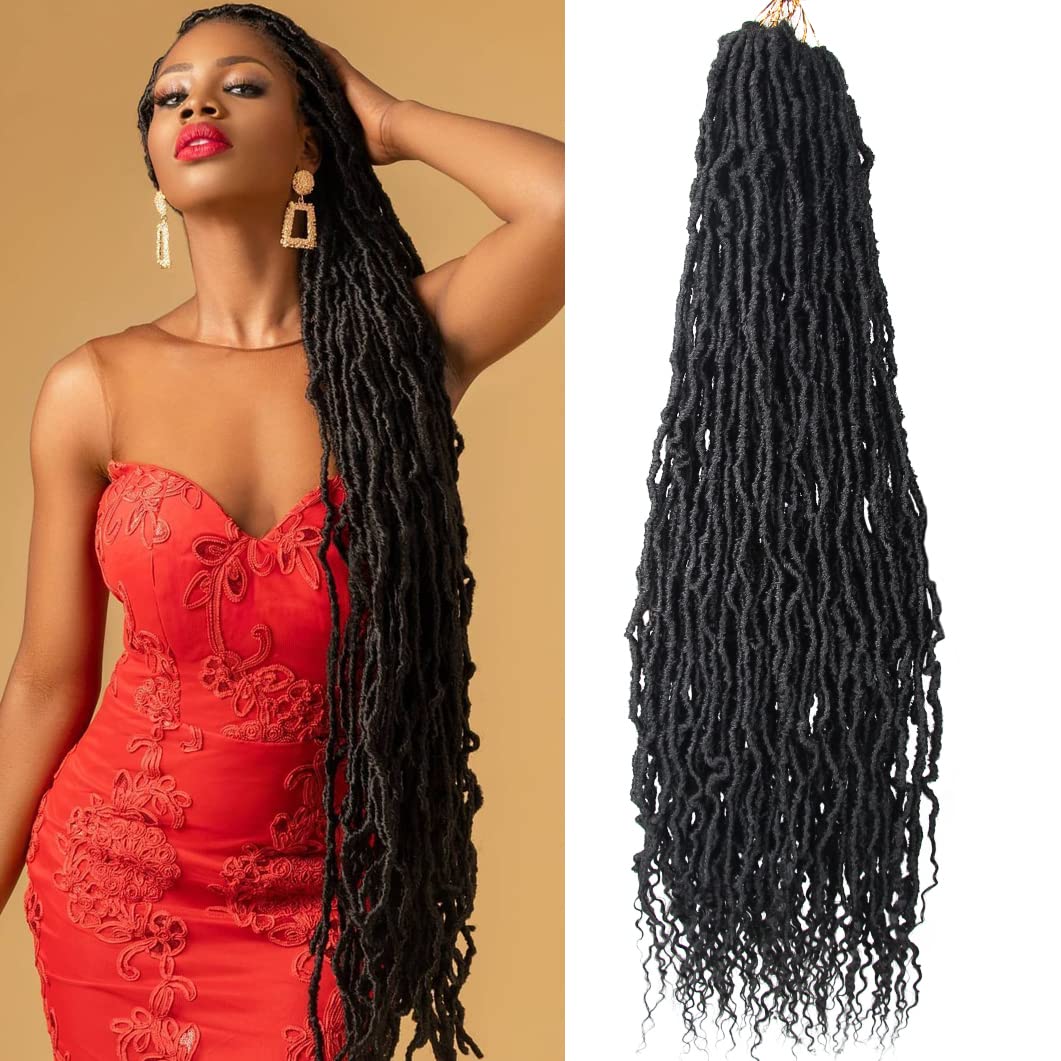 BOHOBABE Faux Locs Crochet Hair 36 Inch, Boho Soft Crochet Locs with Curly Ends, Long Bohemian Goddess Locs Crochet Braids for Black Women (6 Packs, 1B)