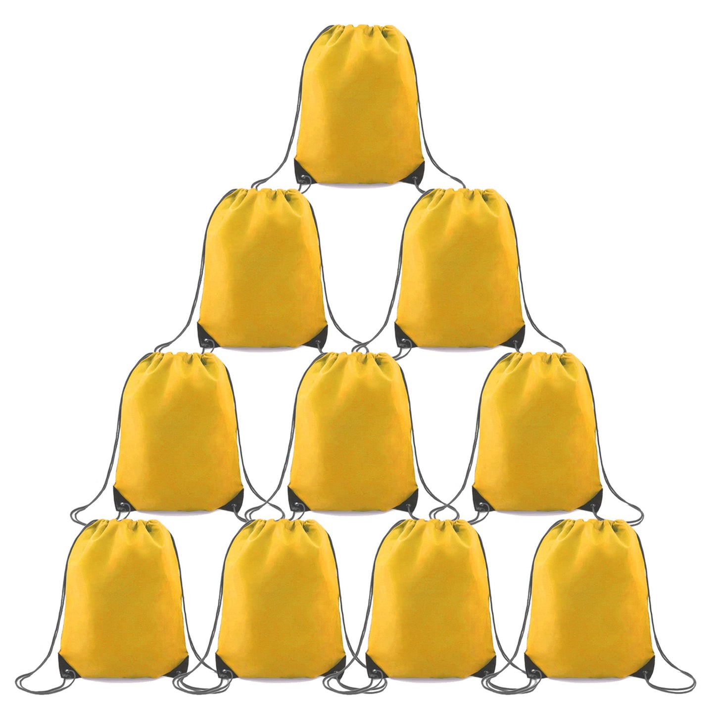 BeeGreen 10 Packs Yellow Drawstring Bags for Birthday Party Gym Sports Multipurpose Polyester Cinch Sackpack Bulk for Heat Vinyl Tie Dye Pull String Sinch Sacks