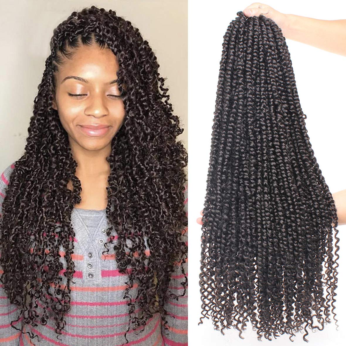 Leeven 8 Packs Pre-Twisted Passion Twists 12 Roots/pack Synthetic Crochet Hair Extensions 22 Inch Ombre Crochet Passion Twist Braiding Hair Curly Ends Twist Hair(2#)