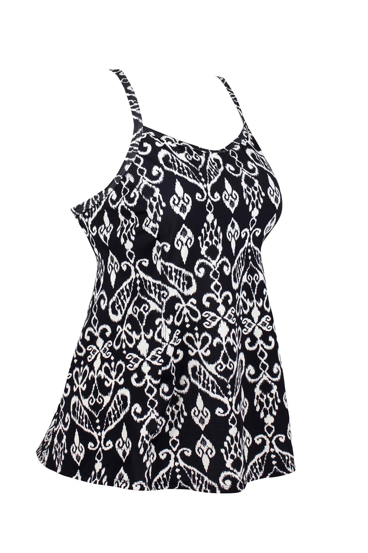 JINXUEER Women's Plus Size Flowy Swimsuit Crossback Tankini Top Modest Swimwear Blackwhite