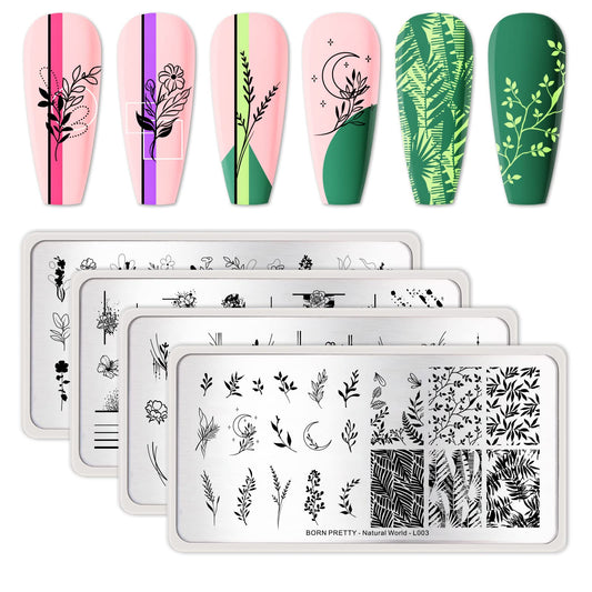 BORN PRETTY Stamping Temeplates Nail Art Stamping Plates Flower Leaves Theme Nail Image Plates Nail Manicuring DIY Printing Tools 4PCS