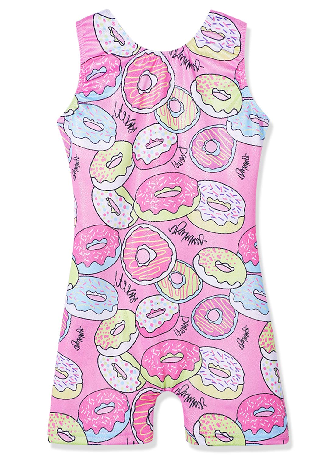 Leotards for Girls Gymnastics Unicorn Athletic Dance Wear Shiny Rainbow Blue Hotpink (Donuts Pink, 5/6 Years)