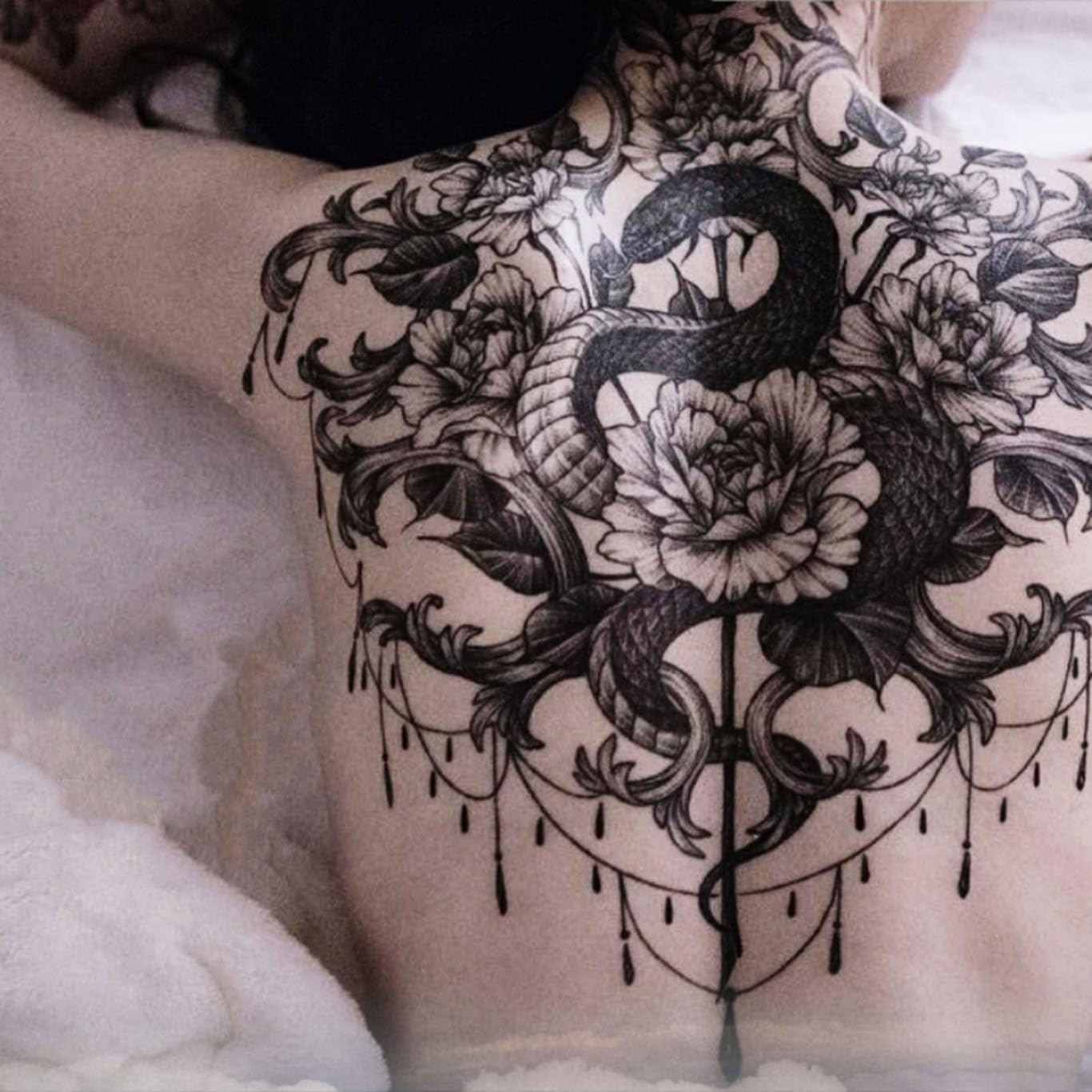 Large Temporary Tattoos Women Temporary Neck Tattoos Temporary Realistic Flower Chest Tattoo for Adults (Temporary Tattoos Sticker 25)