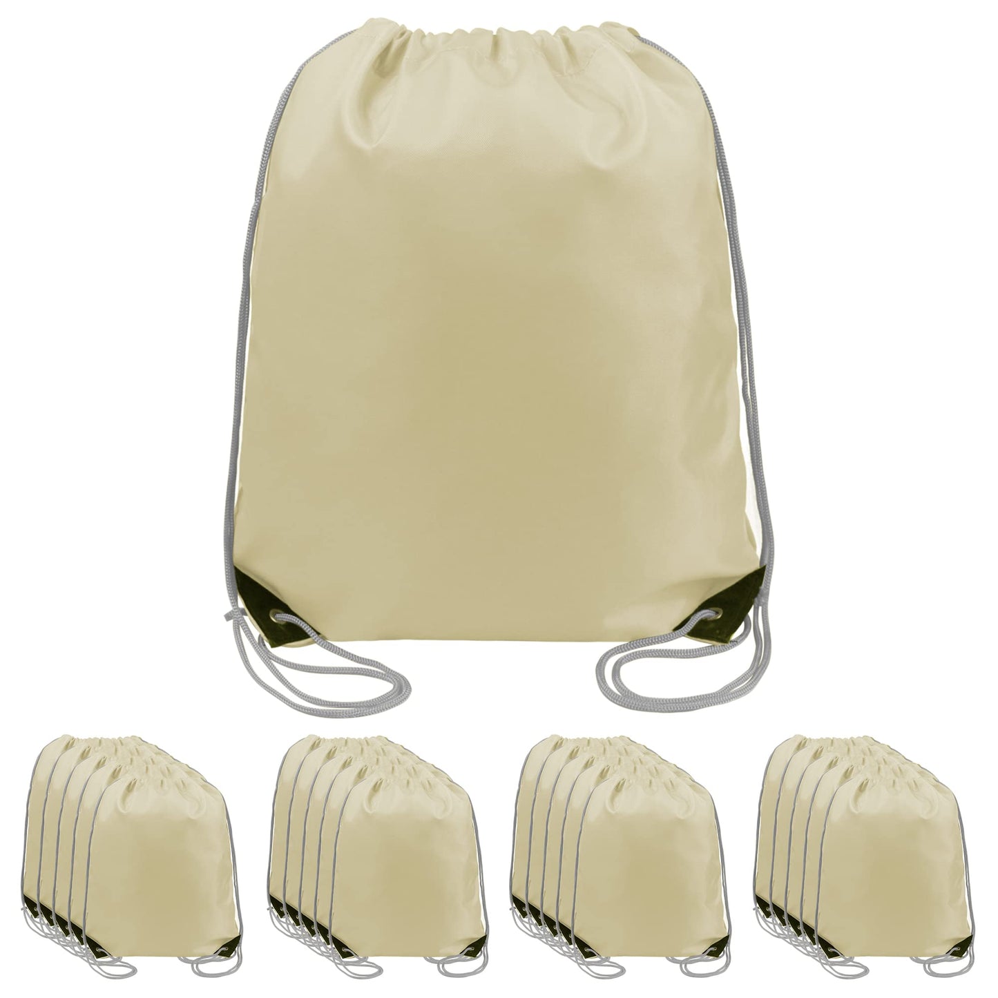 BeeGreen 20 Pieces Beige Drawstring Backpack Bags Cinch Bags Bulk Heavy Duty String Backpack Machine Washable Lightweight Sackpack Sport Bags for Men Women