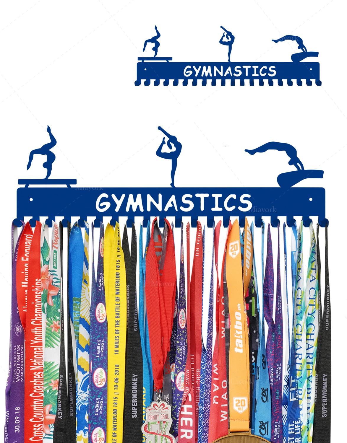 Dark Blue Gymnastic Medal Hanger Display Ribbon Hanger Rack for More medals-Easy Installation Easy to Use with 20 hanging hooks-Gymnastics Medal holder for Girls- Medal Hanger Display Upgraded