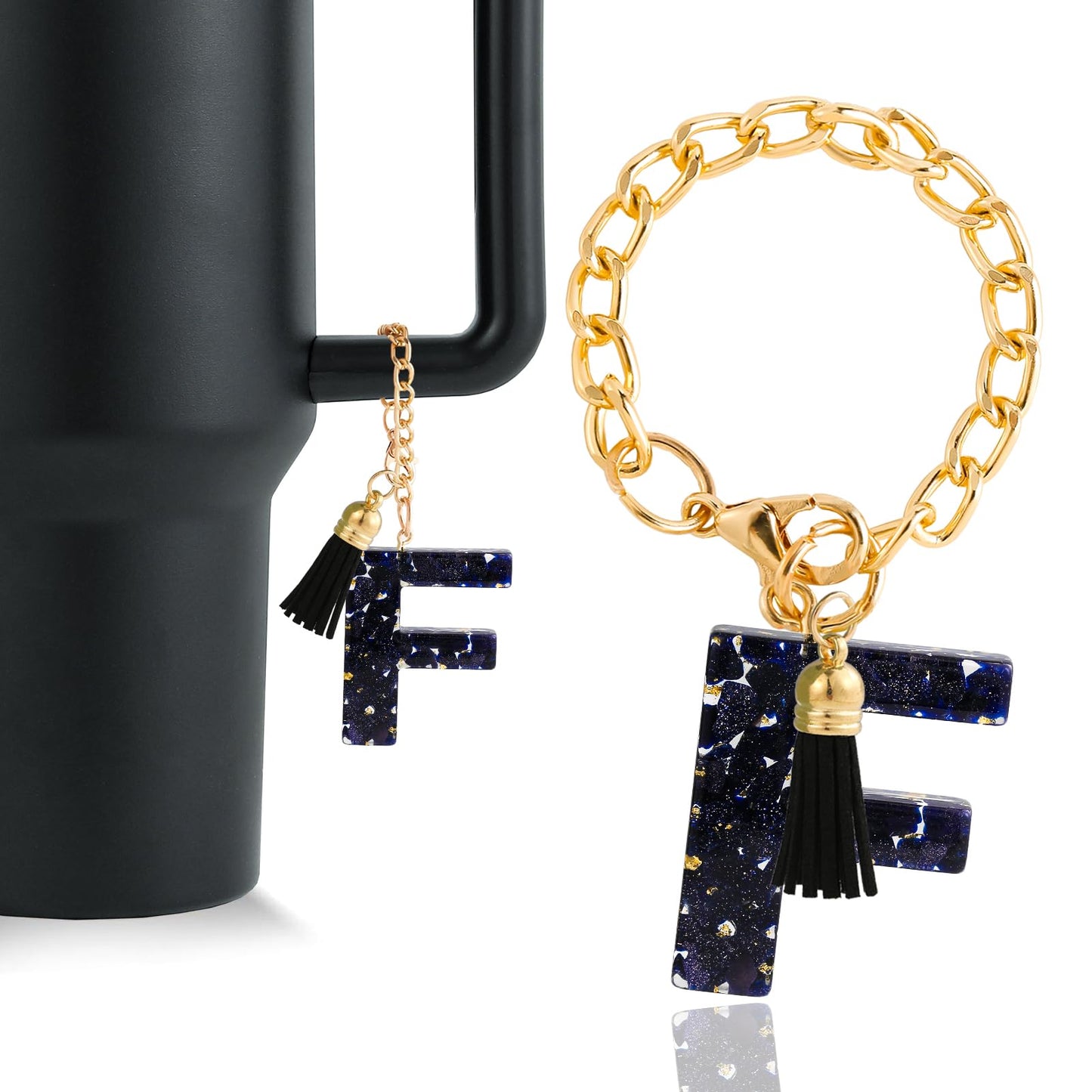 Letter Charm Accessories for Stanley Cup 1 PCS Cute Initial Keychain Handle Charm for Stanley Tumbler for Women Black Letter F
