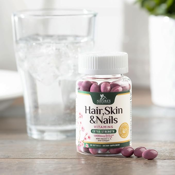 Hair Vitamins Women, Ultra Strength 5000mcg Biotin, Collagen, PABA & More - Womens Hair Growth, Skin, Nails & Keratin Support Supplement, Infused w/ Argan Oil & Hyaluronic Acid, Non-GMO - 60 Softgels