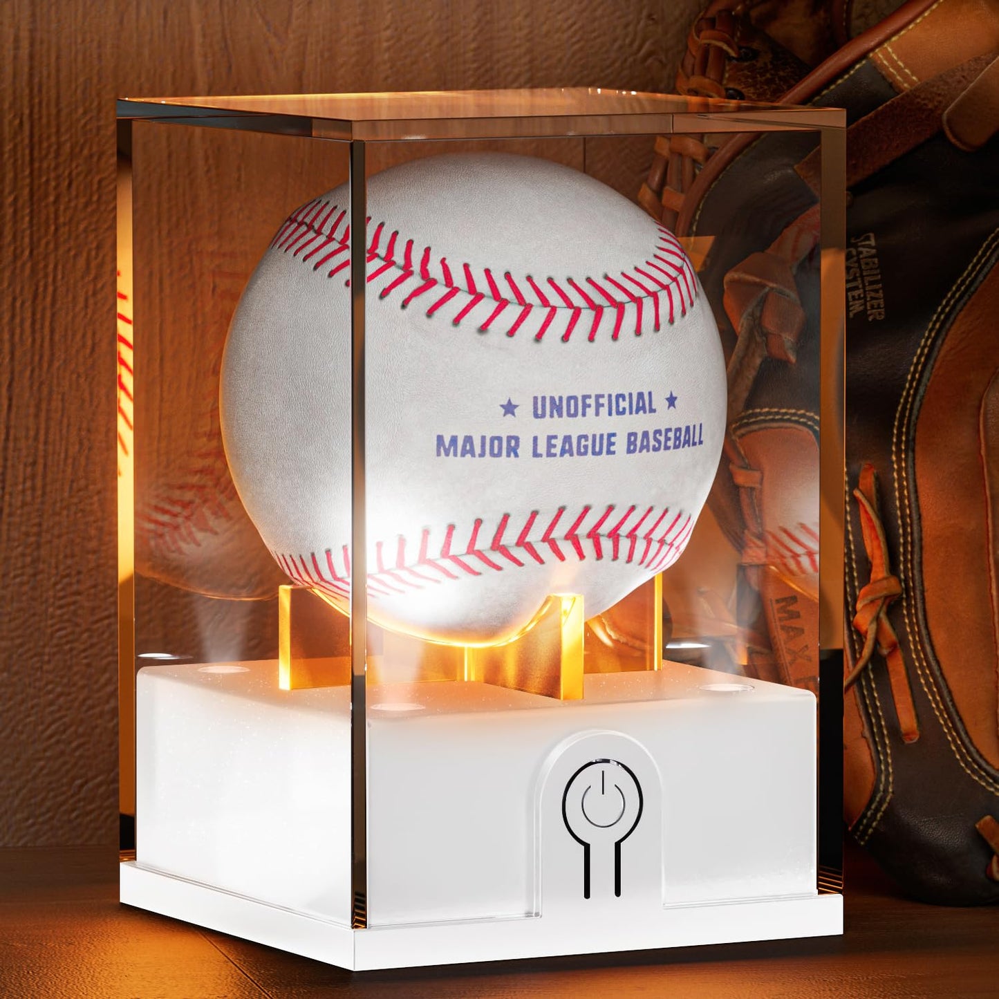 Leshein Light Up Baseball Display Case, Acrylic Baseball Case for Display with Led Light, UV Protected Baseball Holder, LED Baseball Clear Display Case for Memorabilia Baseball