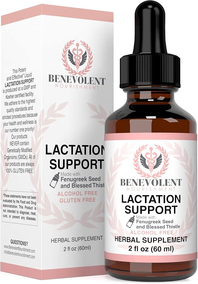 Lactation Supplement Breastfeeding Support Liquid - Breast Milk Supply Increase for Mothers, Organic Drops of Fenugreek Blessed Thistle Goats Rue Herb, 100% 2X Absorption No Alcohol or Sugar