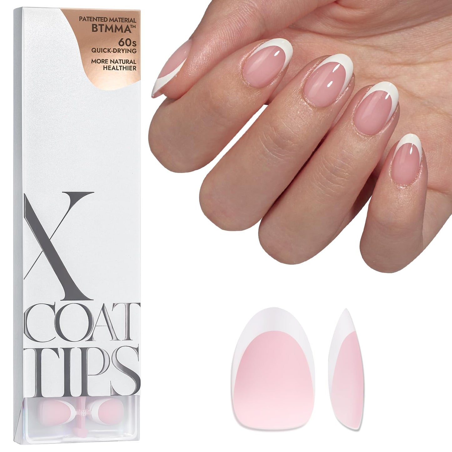 BTArtboxnails French Gel Nail Tips - French Tip Press on Nails Pink Extra Short Almond XCOATTIPS for Nail Extensions