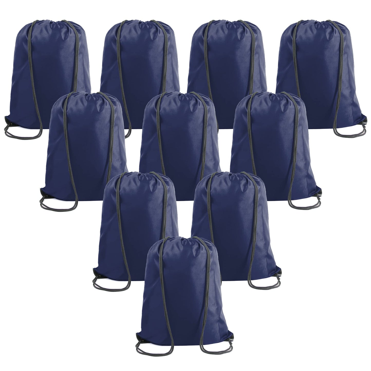 BeeGreen Navy Blue Drawstring Backpack Bags Bulk 10 Pack X-Large 22.4" L x 17.5" W Sports Cinch Sackpack Gym String Bags Machine Washable Heavy Duty for Men Women