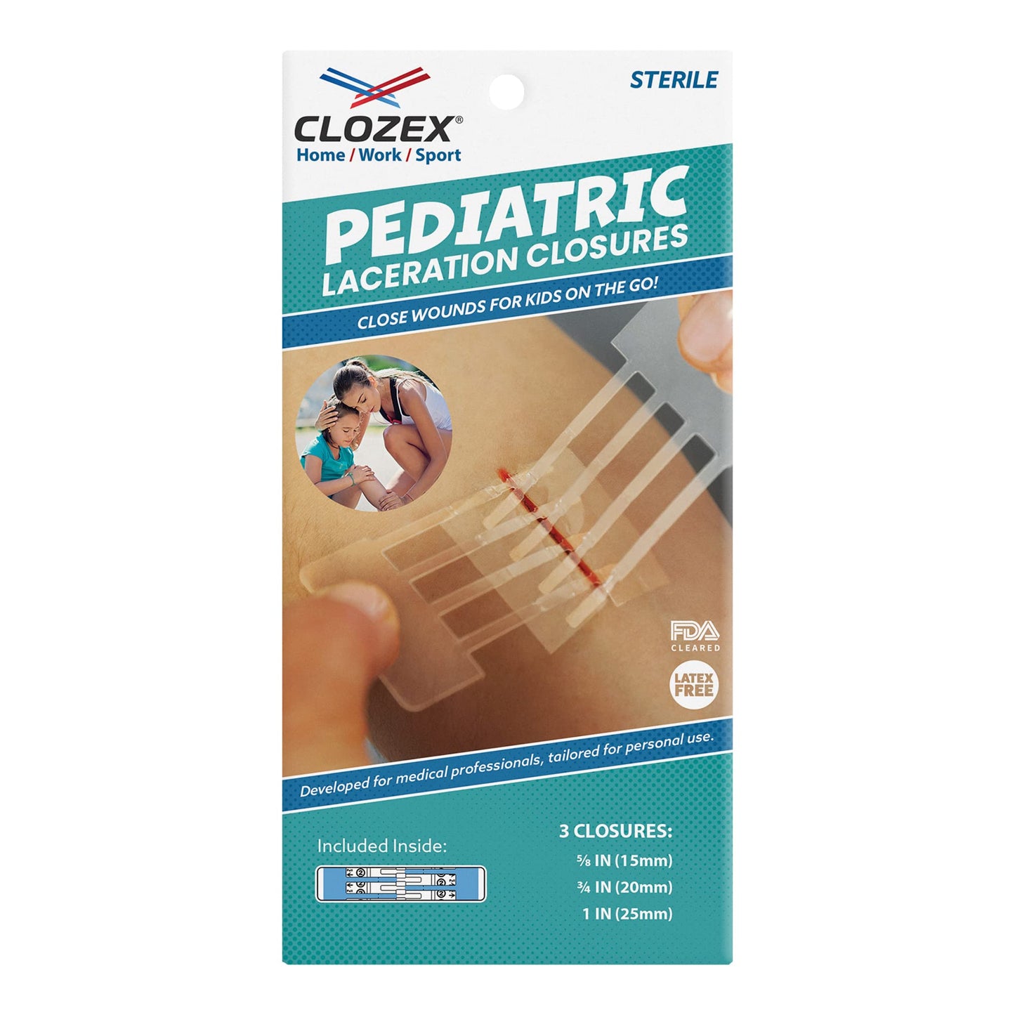 Clozex Pediatric Laceration Closures - Repair Wounds Without Stitches. FDA Cleared Skin Closure Device for 3 Individual Wounds Or Combine for Total Length of 2 3/8 Inches. Life Happens, Be Ready!…