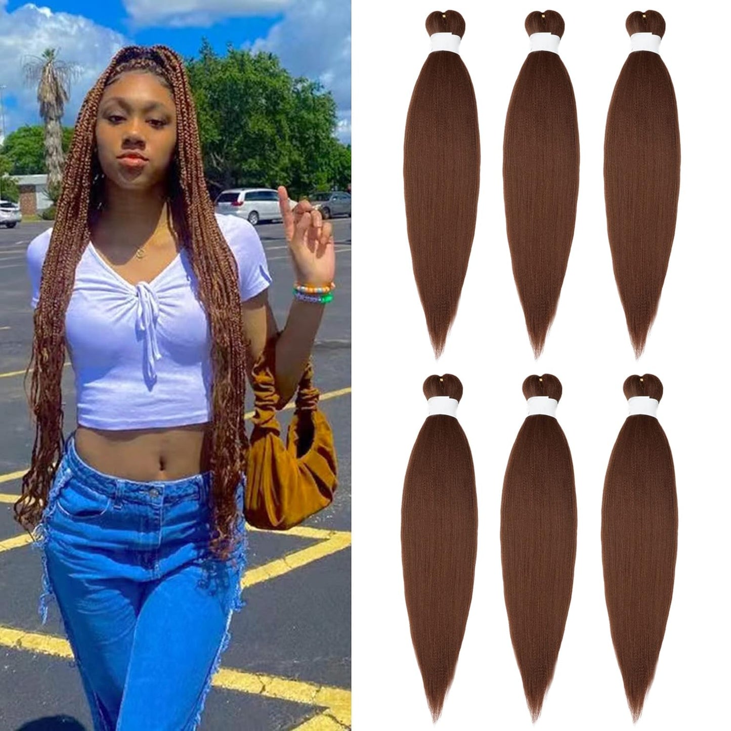 Brown Braiding Hair Pre Stretched Brown Easy Pre Stretched Braids Professional Synthetic Braiding Hair 6 Pcs/Lot 26 Inches Hot Water Setting for Box Braids Hair Extensions(#30)
