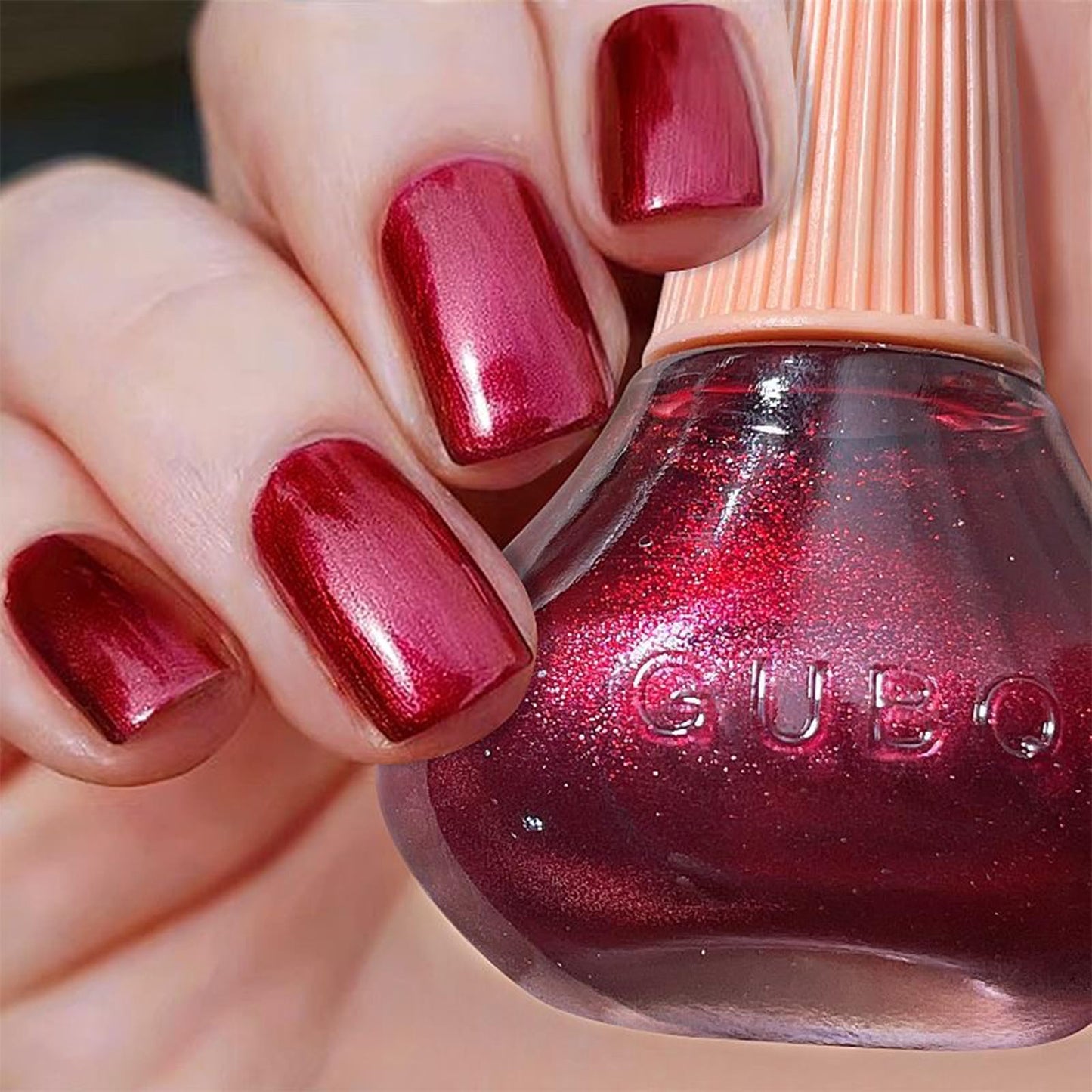 COSMOO Red Pearlescence Glitter Nail Polish, 12ml Red Pearlescence Quick Dry Nail Lacquer for Nail Art Varnish, 0.41 fl oz