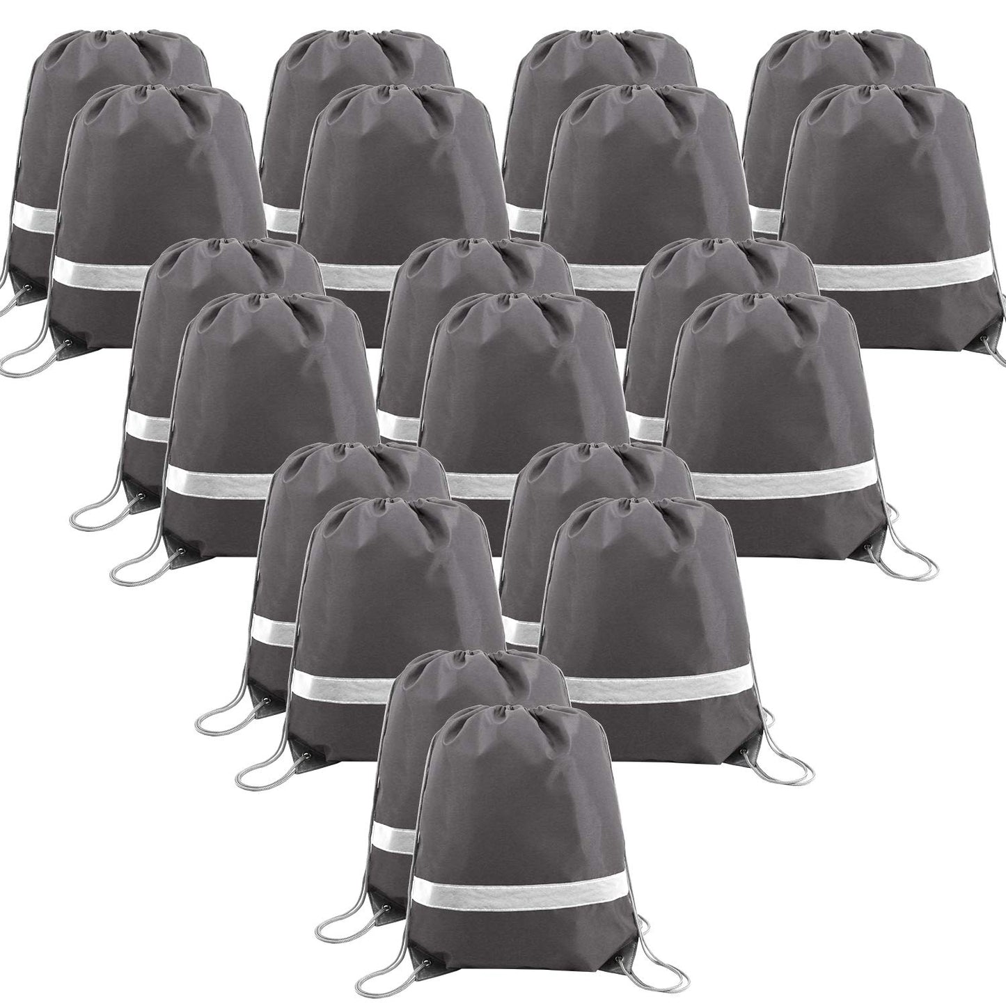 BeeGreen 20 Pieces Dark Grey Drawstring Backpacks Bags Bulk, String Bags Reflective Cinch Sack, DIY Blank Drawstring Bags for Women and Men
